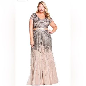 Adrianna Papell Plus Size Cap Sleeve Linear Beaded Gown